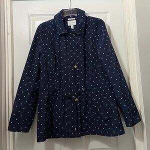 Charter Club Navy Blue w/White Polka Dots Rain Coat   Size Large